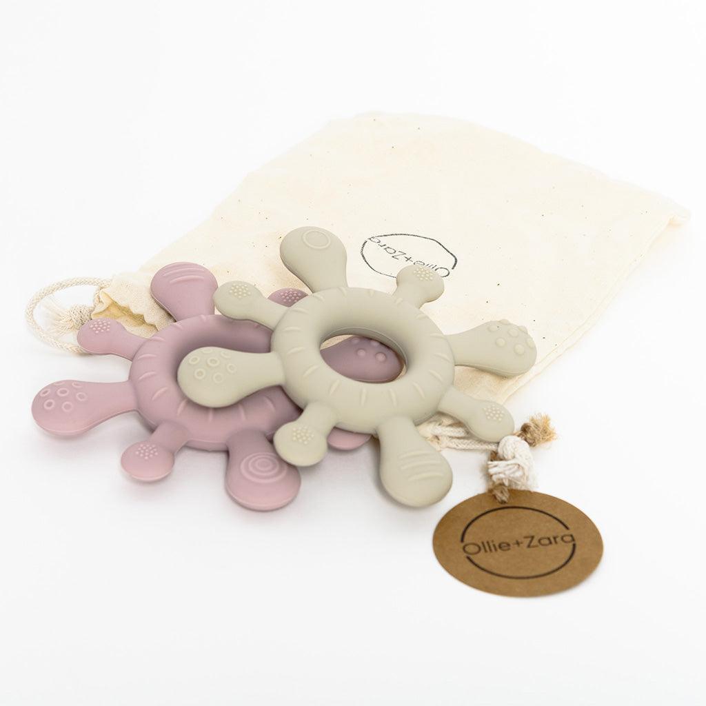 Ollie and Zara Snowflake Silicone Teether with bag