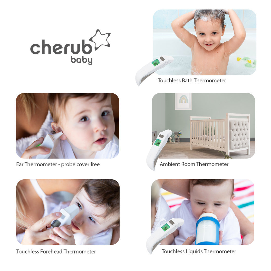 Baby Thermometer - 5 in 1 (Touchless Ear, Forehead and Bath) by Cherub Baby
