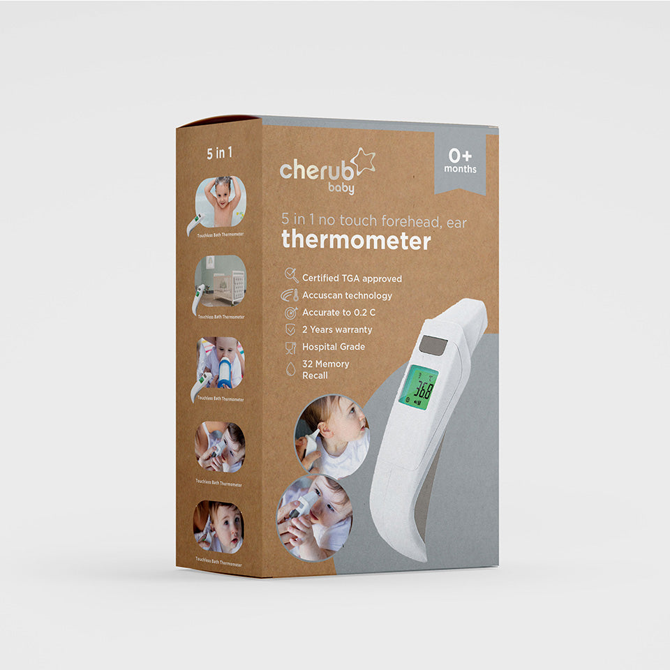 Baby Thermometer - 5 in 1 (Touchless Ear, Forehead and Bath) by Cherub Baby