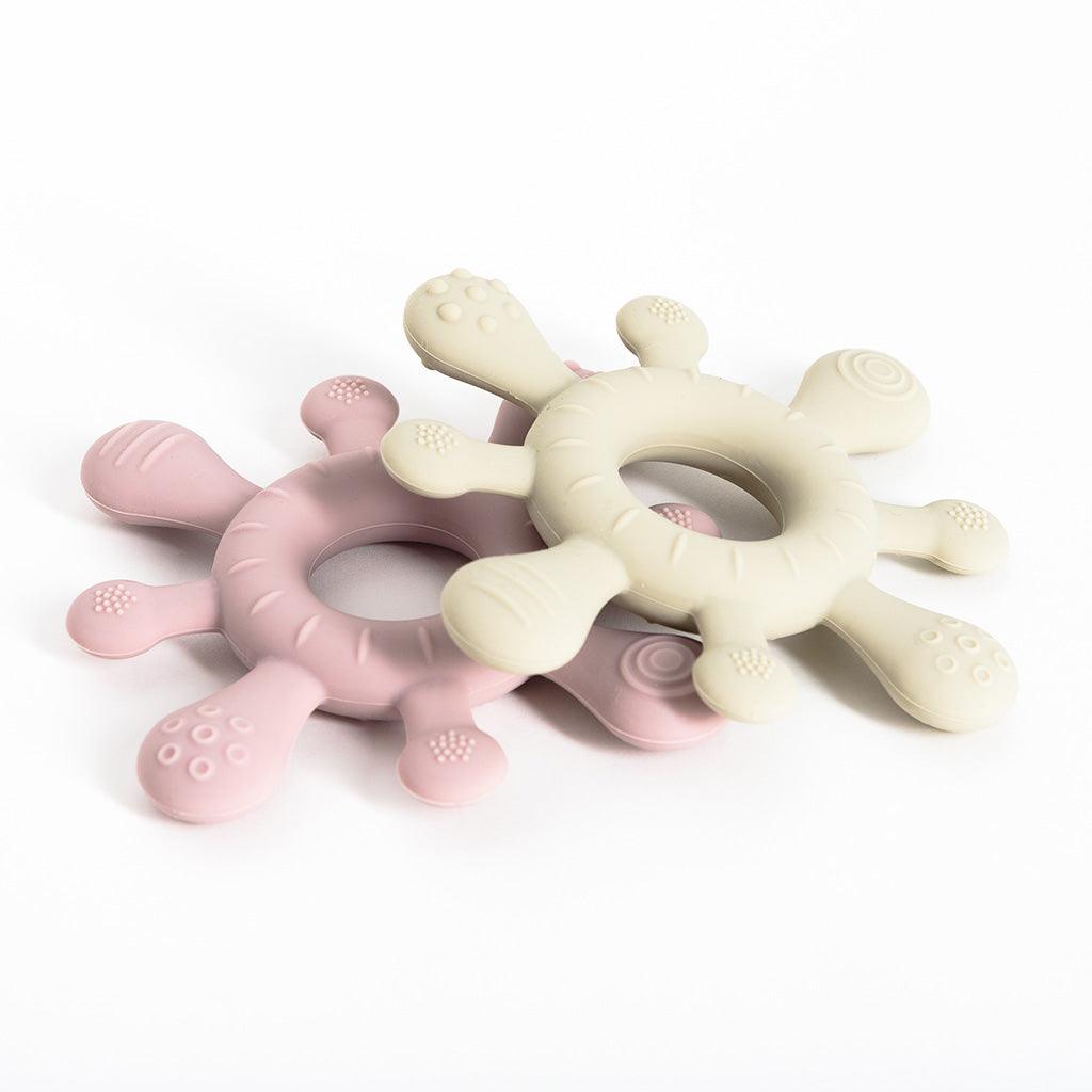 Ollie and Zara Snowflake Silicone Teether both colours